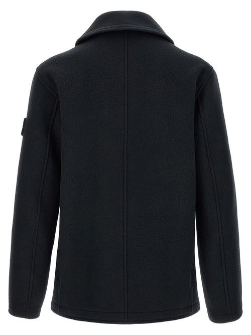 Navy Cotton Double‑Breasted Coat