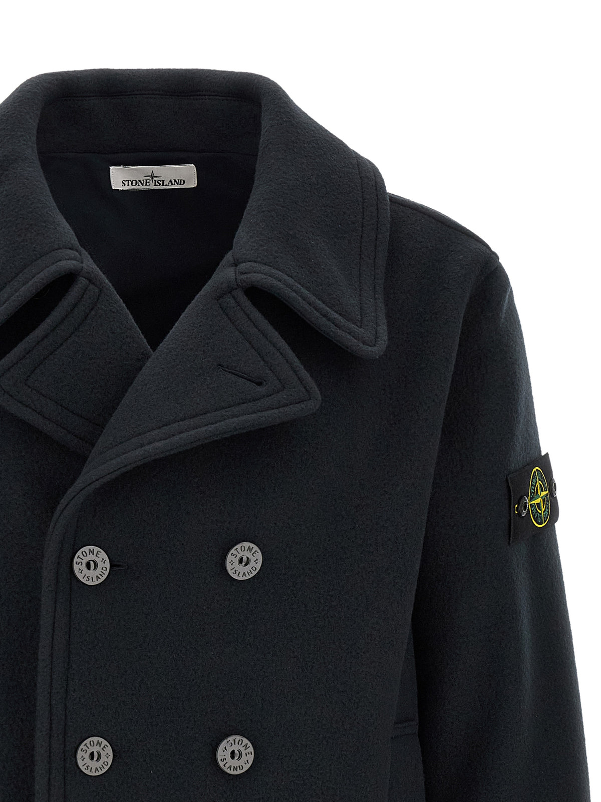 Navy Cotton Double‑Breasted Coat