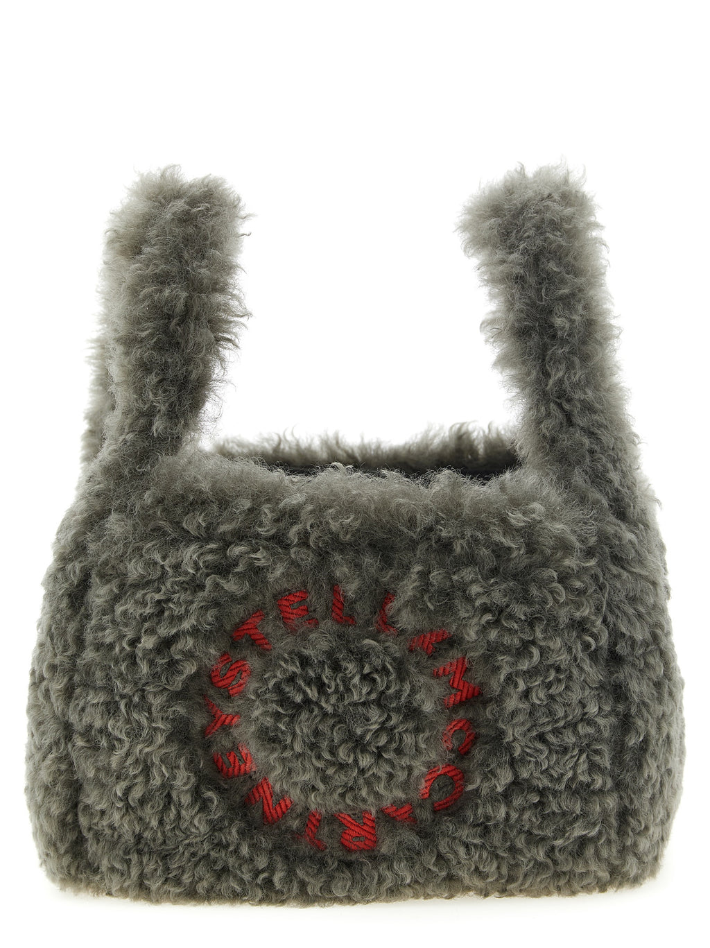 Sheepskin-Effect Gray Shoulder Bag