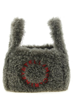 Sheepskin-Effect Gray Shoulder Bag