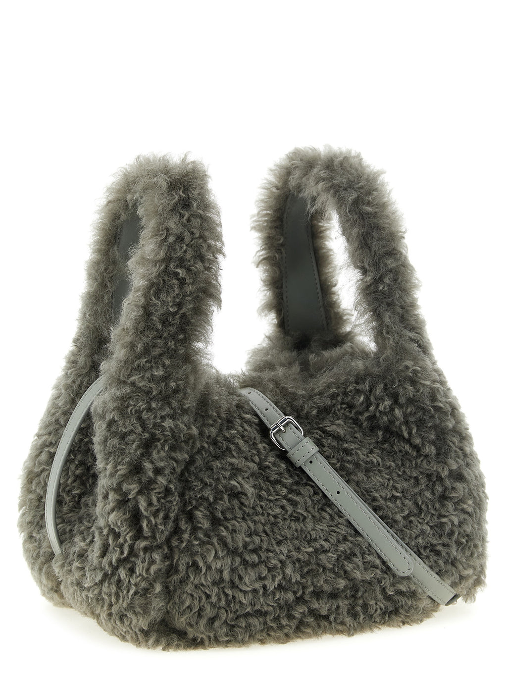 Sheepskin-Effect Gray Shoulder Bag