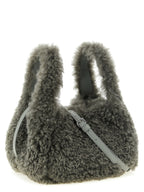 Sheepskin-Effect Gray Shoulder Bag