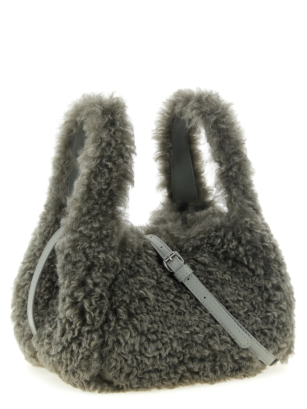 Sheepskin-Effect Gray Shoulder Bag