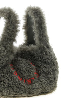 Sheepskin-Effect Gray Shoulder Bag