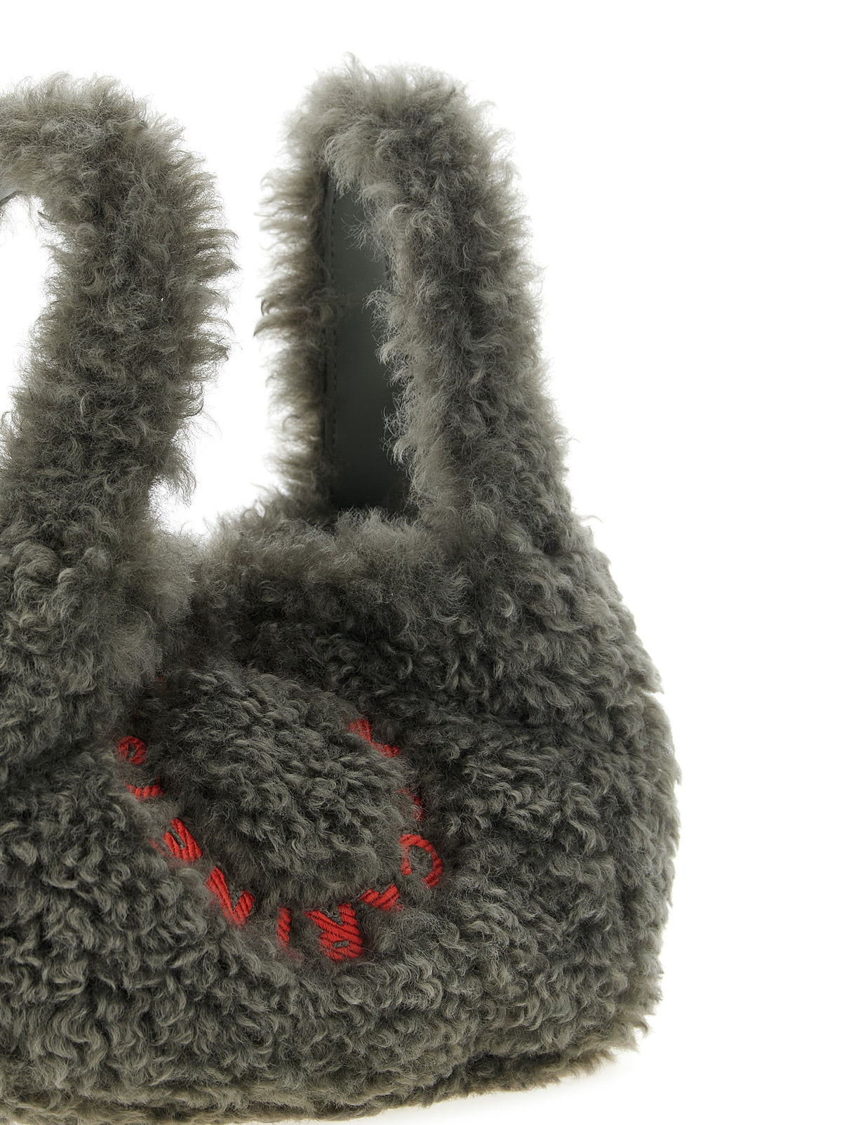 Sheepskin-Effect Gray Shoulder Bag