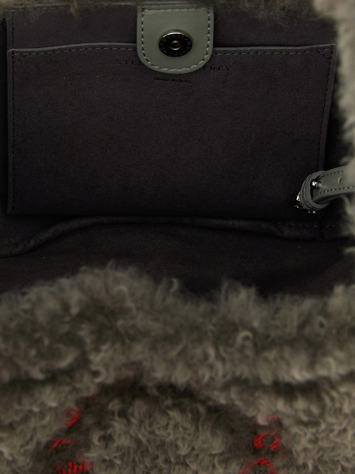 Sheepskin-Effect Gray Shoulder Bag