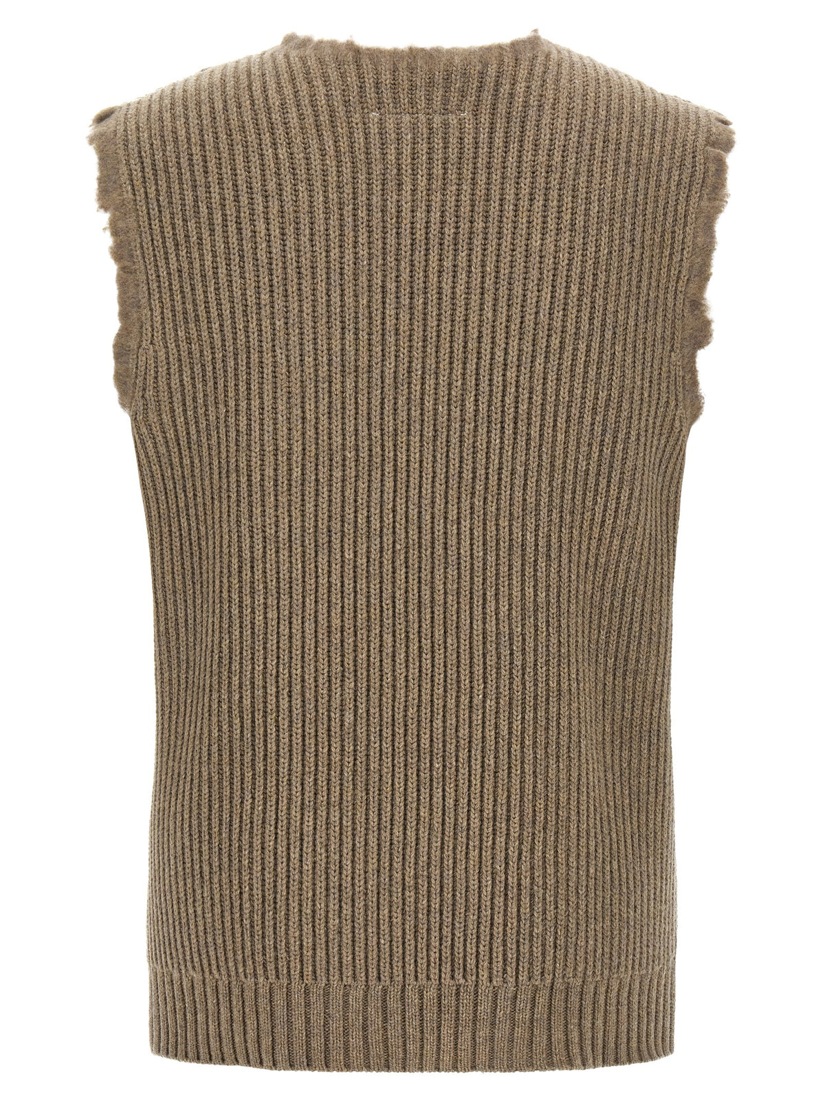 Beige Wool Sleeveless Vest