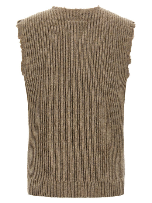 Beige Wool Sleeveless Vest