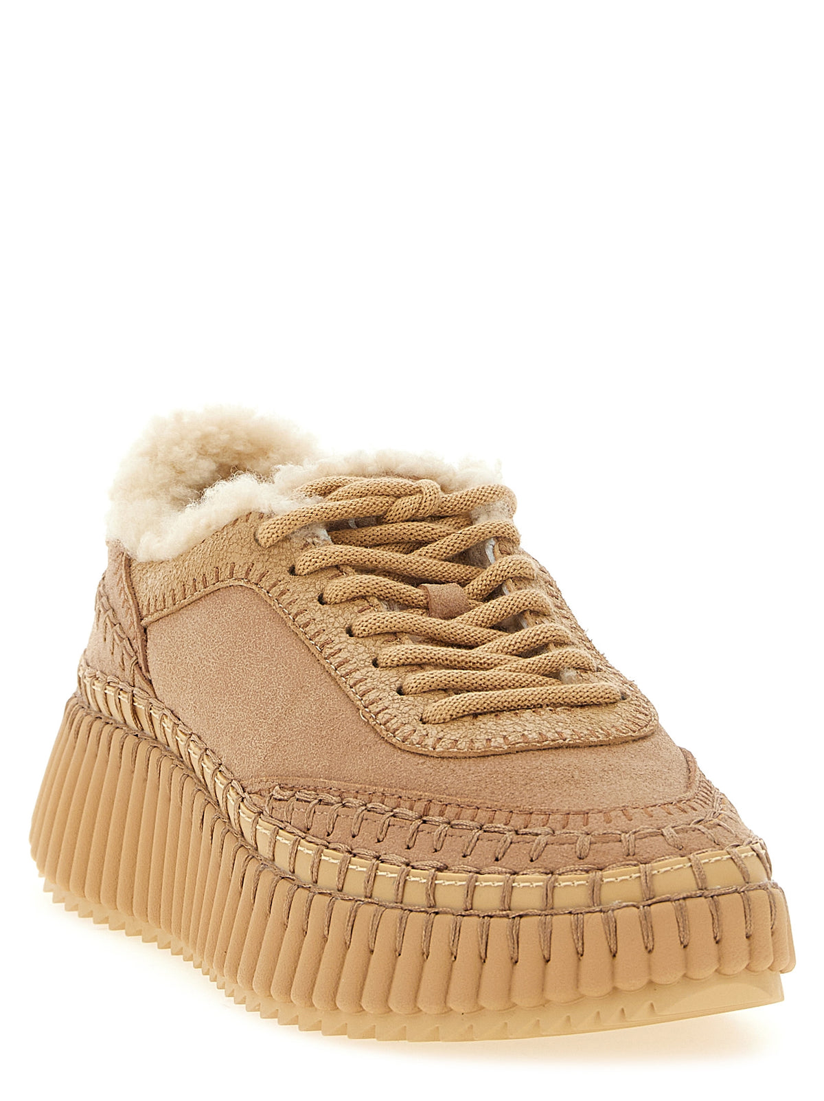 Beige Craquelé Goat Leather Nama Sneakers
