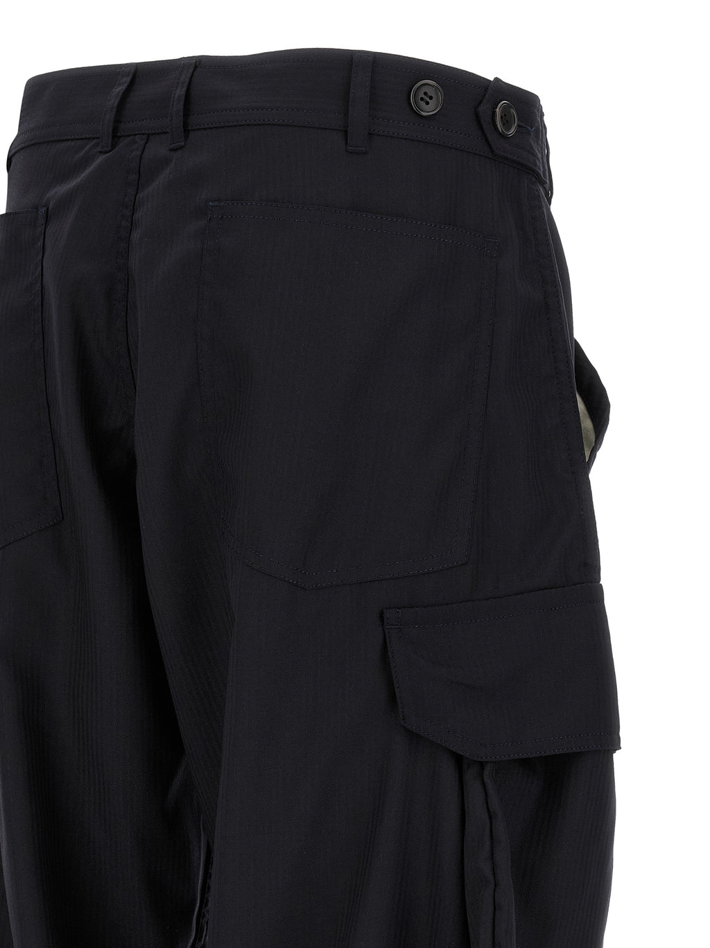 Pinstriped Blue Wool-Blend Cargo Trousers