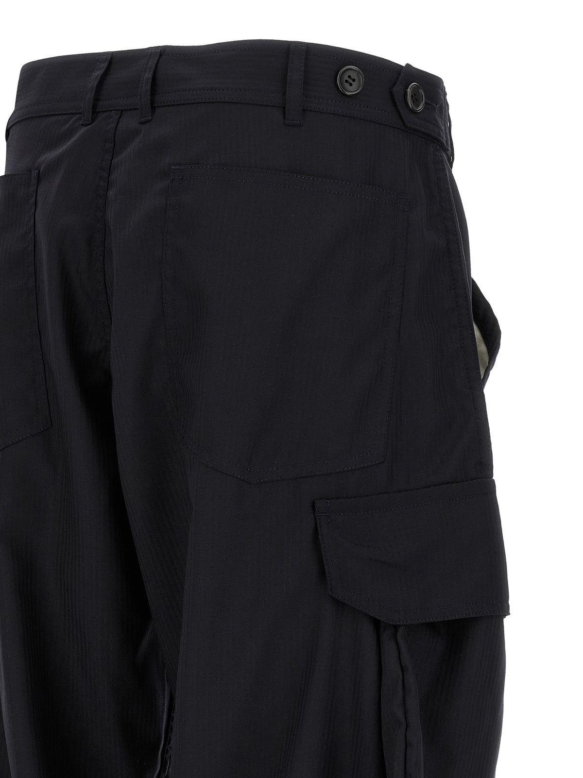 Pinstriped Blue Wool-Blend Cargo Trousers