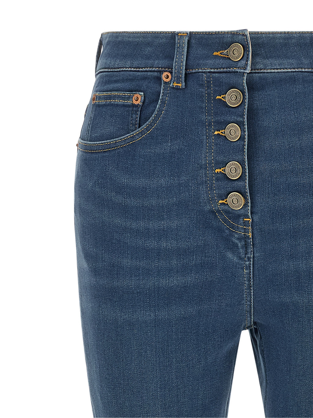 Blue High‑Waisted Cotton Denim Jeans