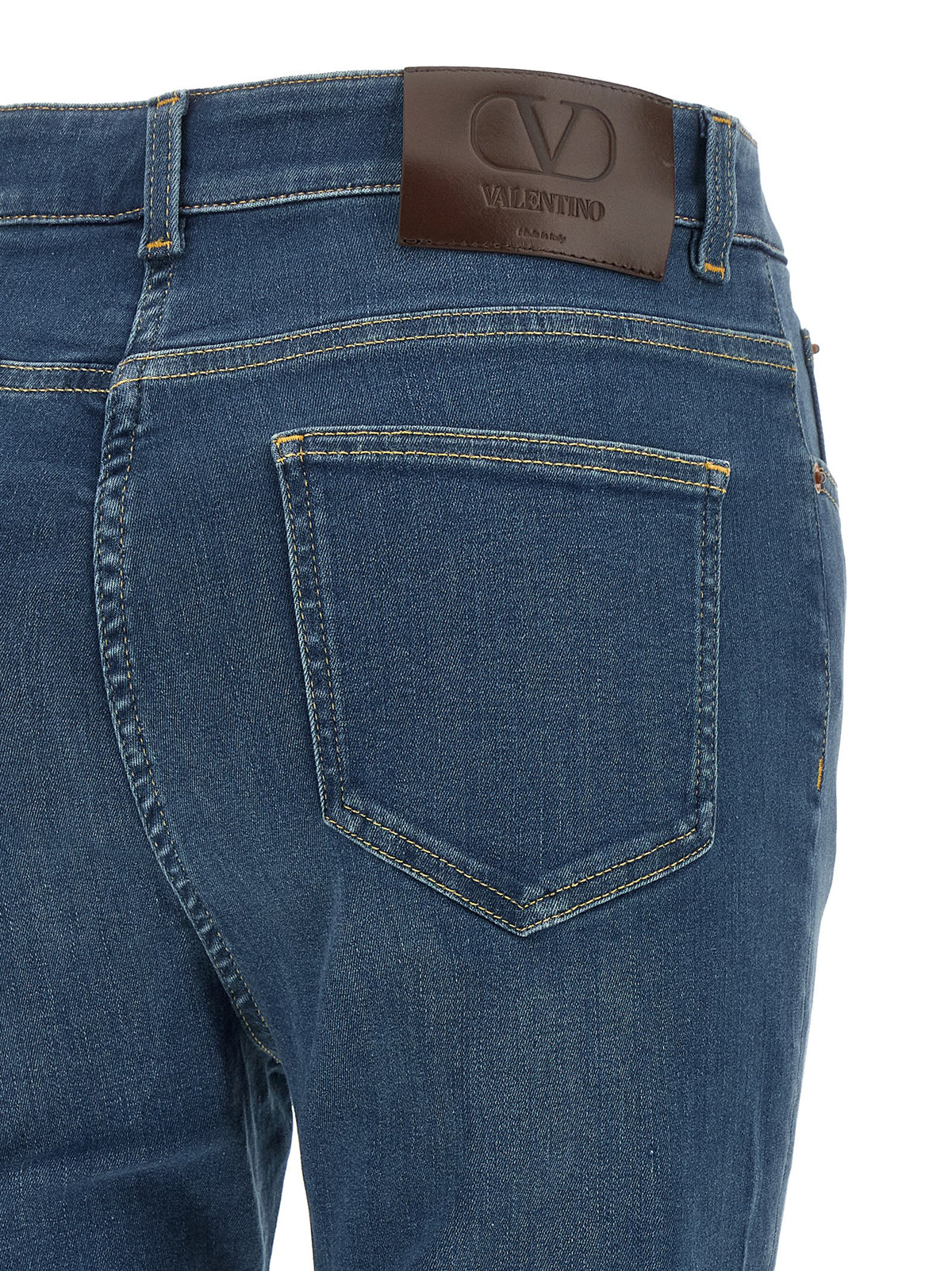 Blue High‑Waisted Cotton Denim Jeans