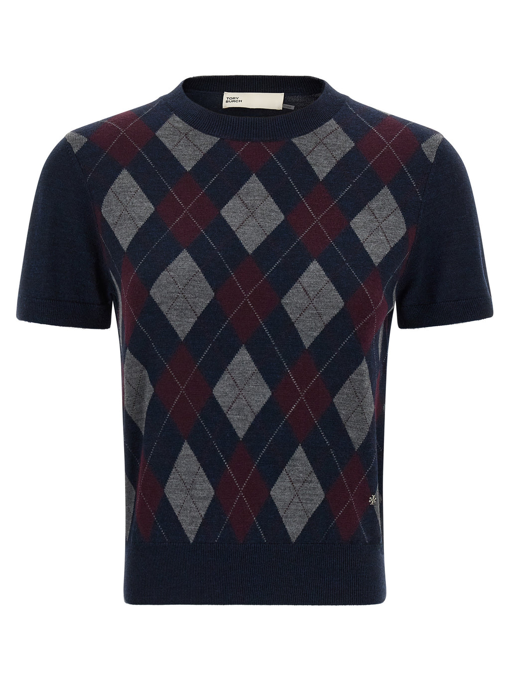 Merino Wool Argyle Short-Sleeved Cardigan