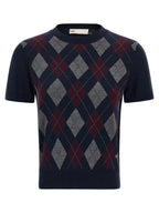 Merino Wool Argyle Short-Sleeved Cardigan