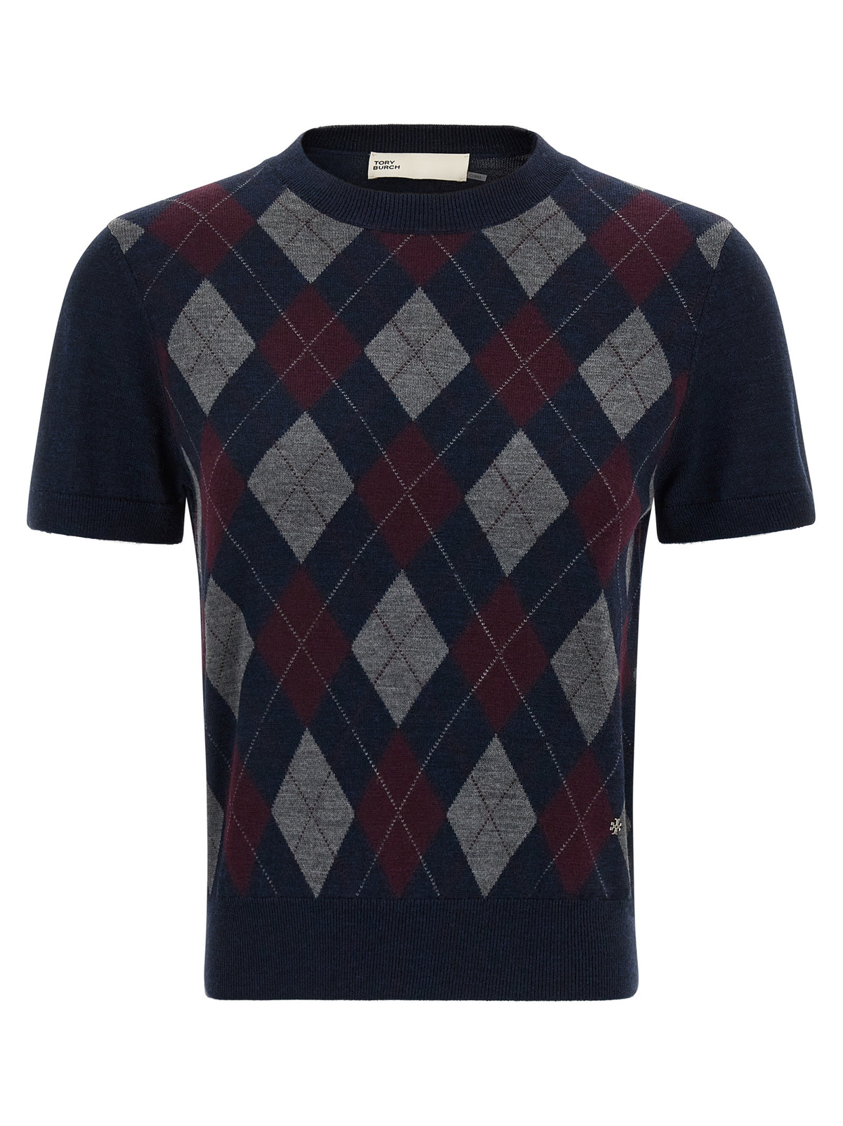 Merino Wool Argyle Short-Sleeved Cardigan