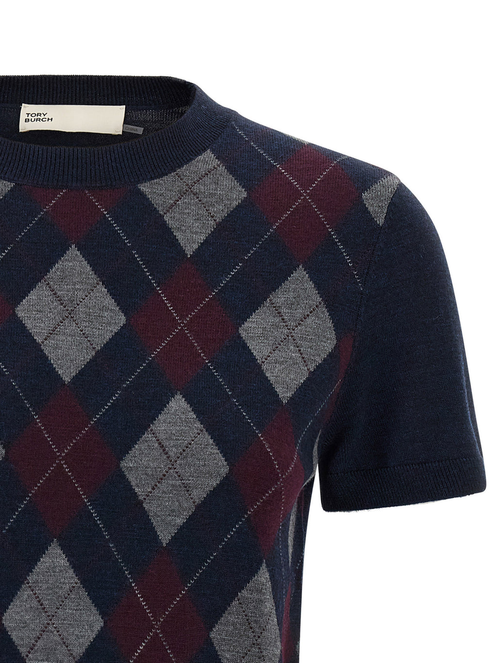 Merino Wool Argyle Short-Sleeved Cardigan
