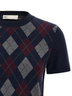 Merino Wool Argyle Short-Sleeved Cardigan