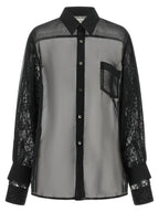 Black Semi-Transparent Polyester Blouse with Floral Lace