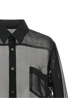 Black Semi-Transparent Polyester Blouse with Floral Lace