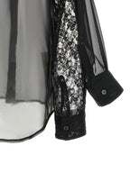 Black Semi-Transparent Polyester Blouse with Floral Lace