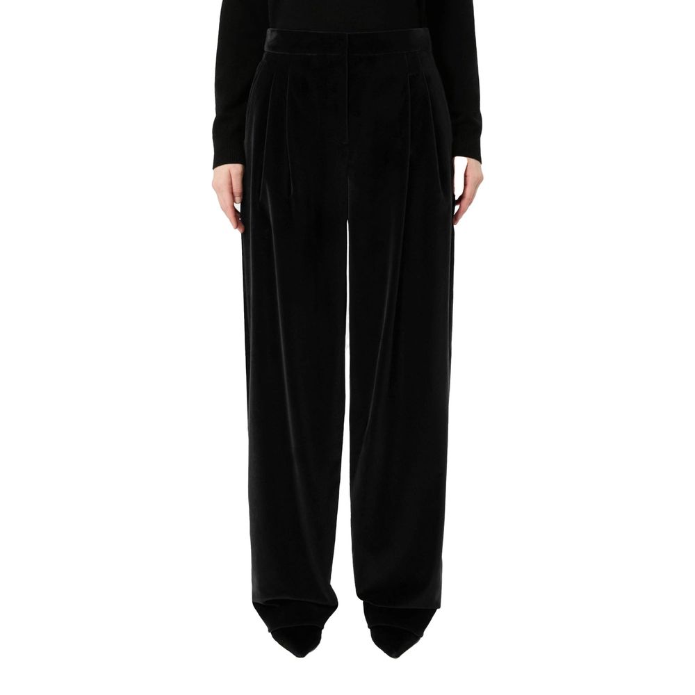 Black High-Waist Wide-Leg Cotton Pants