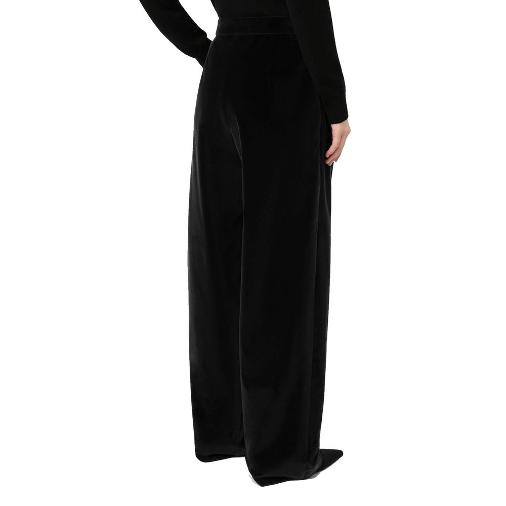 Black High-Waist Wide-Leg Cotton Pants
