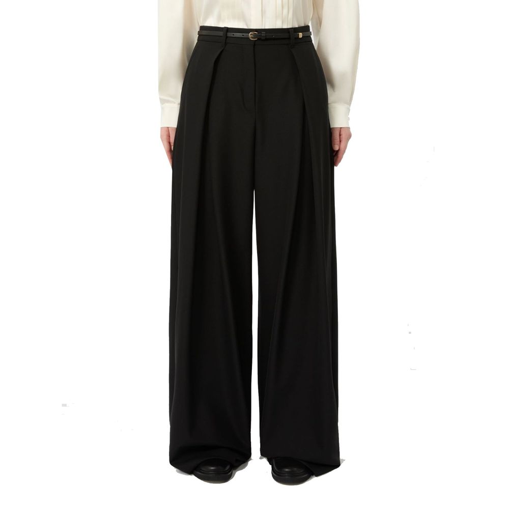 Black Elastane Wool Twill Dress Pants