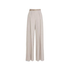Beige Stretch Wool Twill Wide-Leg Trousers