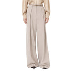 Beige Stretch Wool Twill Wide-Leg Trousers