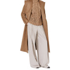 Beige Stretch Wool Twill Wide-Leg Trousers