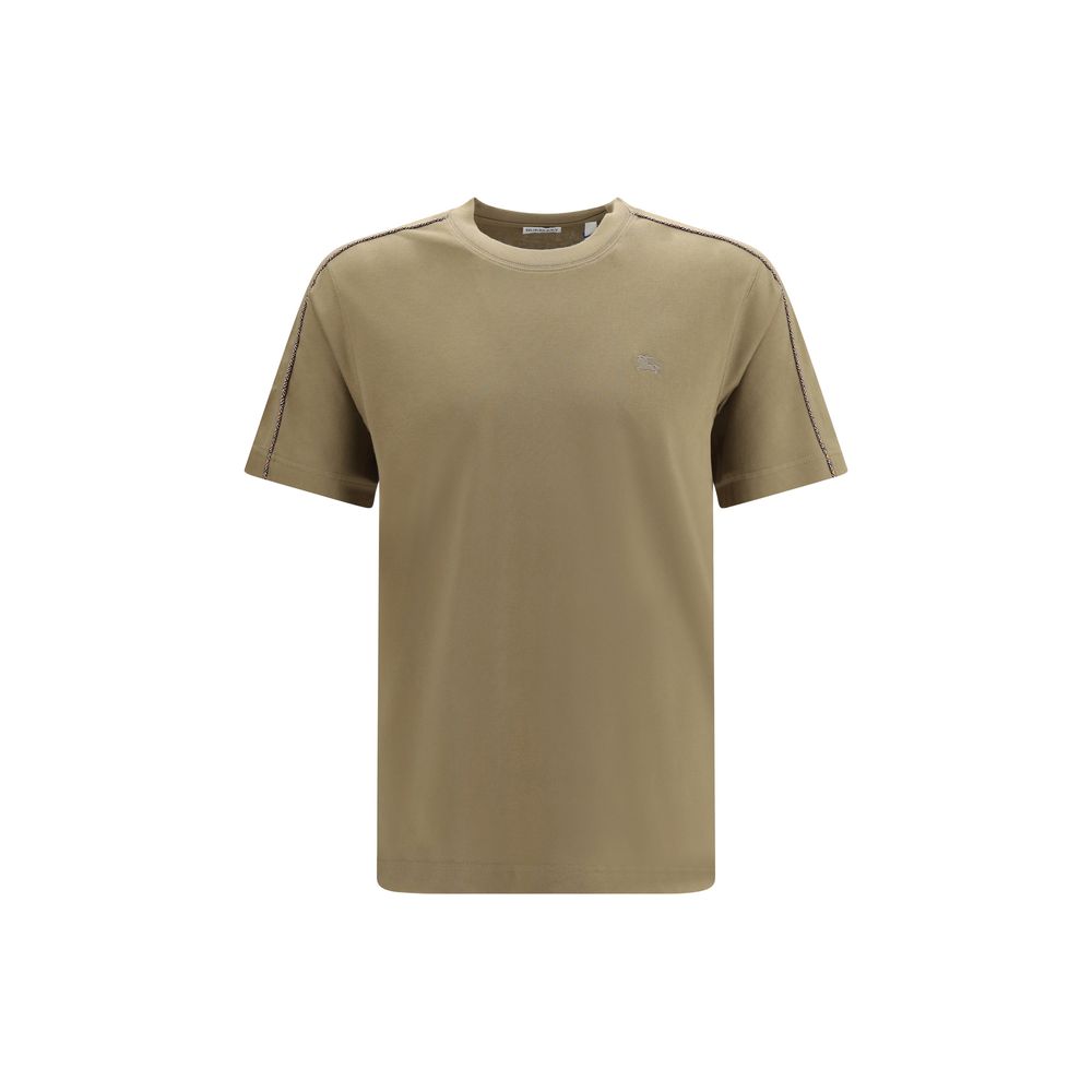 Bicolor Cotton T-Shirt with Beige Sand Check and Equestrian Knight Detail