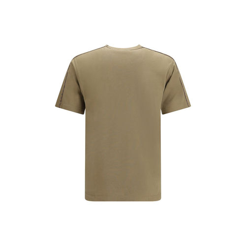 Bicolor Cotton T-Shirt with Beige Sand Check and Equestrian Knight Detail