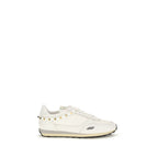 White Calf Leather & Nylon Stud Up Sneakers