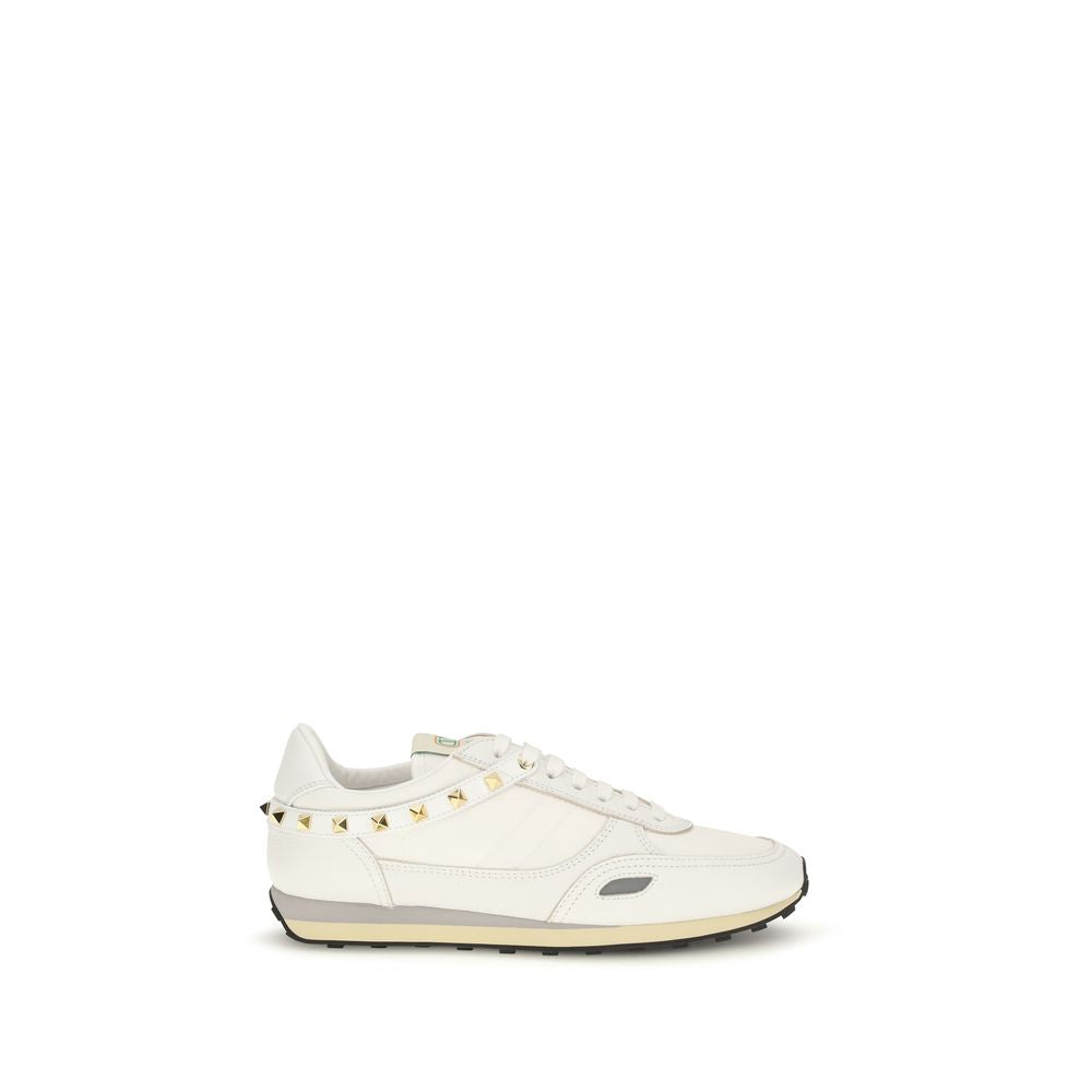 White Calf Leather & Nylon Stud Up Sneakers