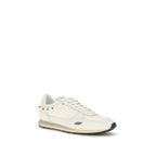 White Calf Leather & Nylon Stud Up Sneakers