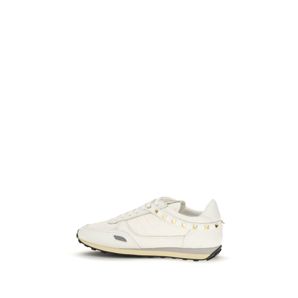White Calf Leather & Nylon Stud Up Sneakers