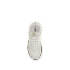 White Calf Leather & Nylon Stud Up Sneakers
