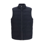 Blue Merino Wool Flannel-Effect Quilted Sleeveless Jacket