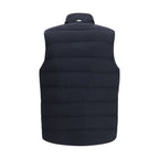 Blue Merino Wool Flannel-Effect Quilted Sleeveless Jacket