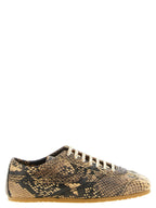 Beige Snake Print Calfskin Low-Top Sneakers