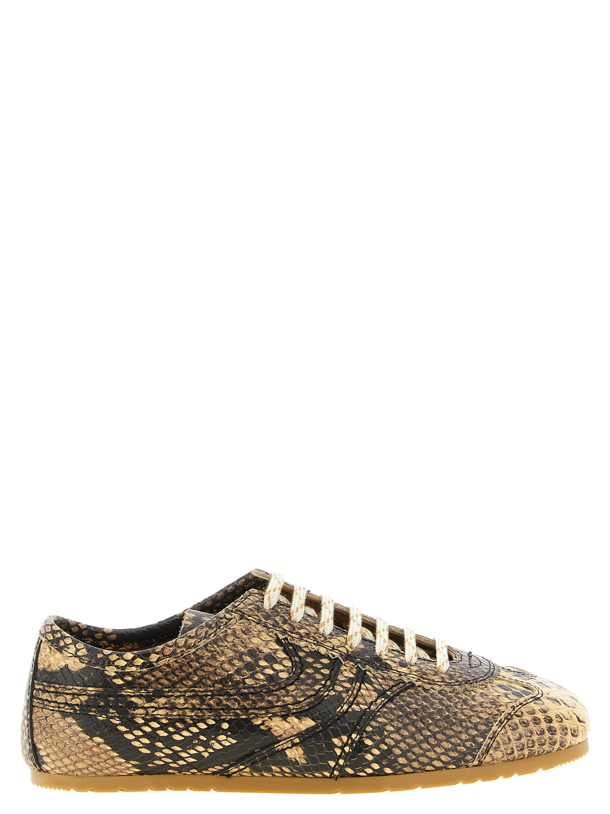 Beige Snake Print Calfskin Low-Top Sneakers