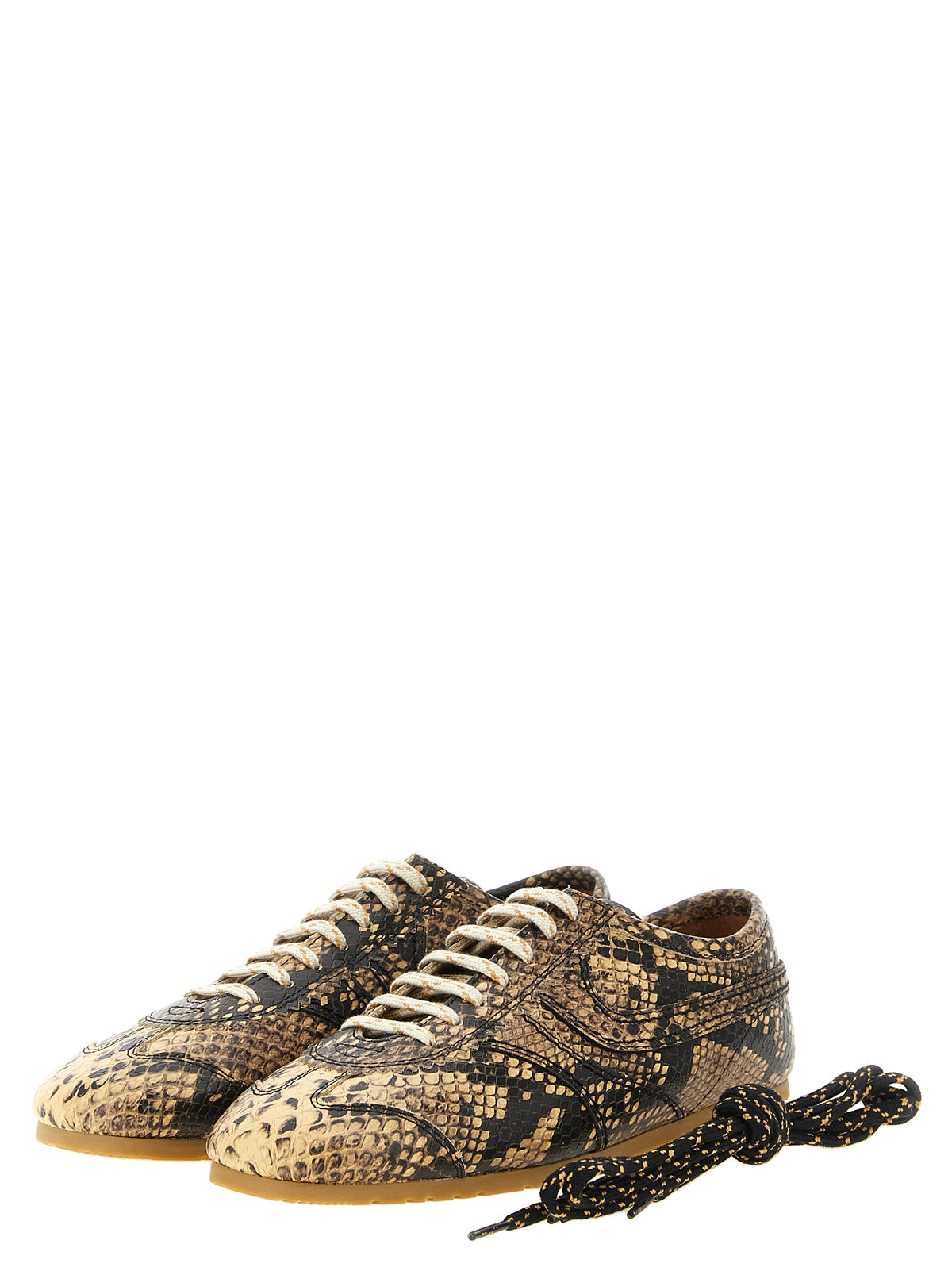 Beige Snake Print Calfskin Low-Top Sneakers