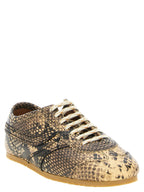 Beige Snake Print Calfskin Low-Top Sneakers