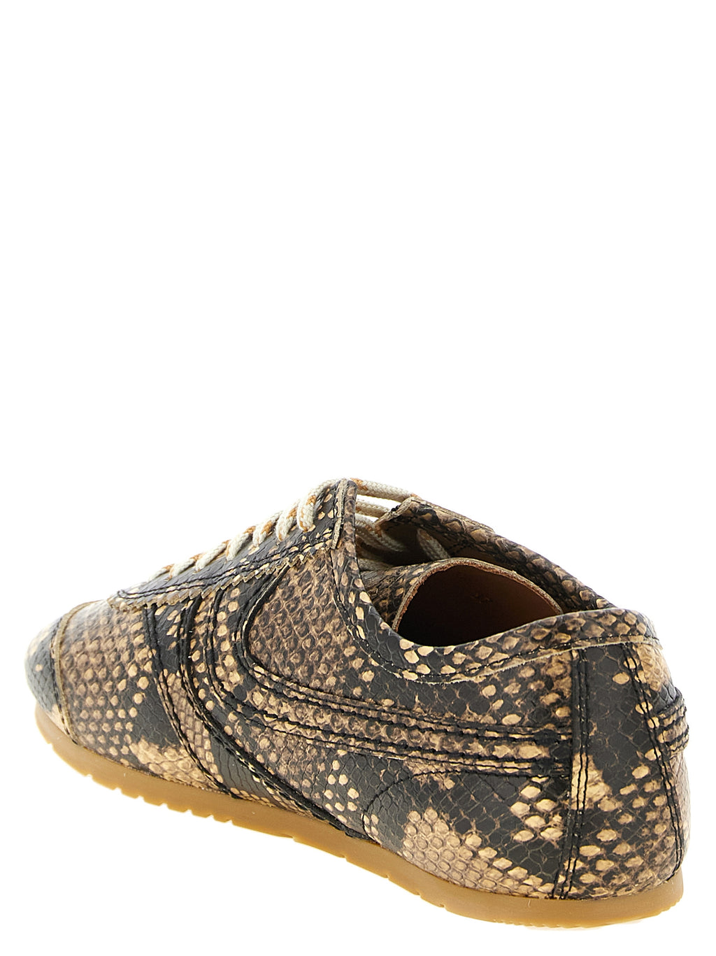 Beige Snake Print Calfskin Low-Top Sneakers