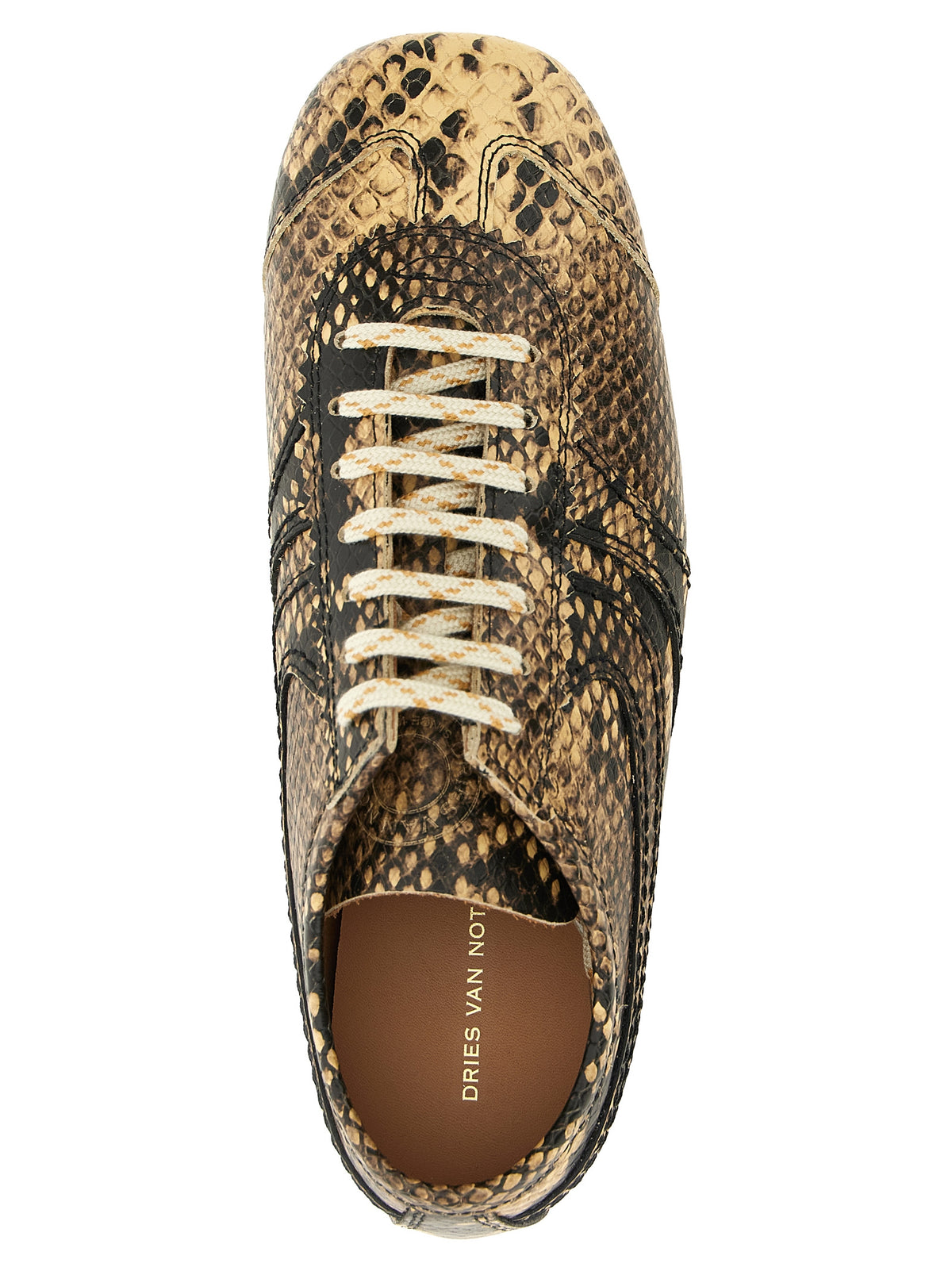 Beige Snake Print Calfskin Low-Top Sneakers