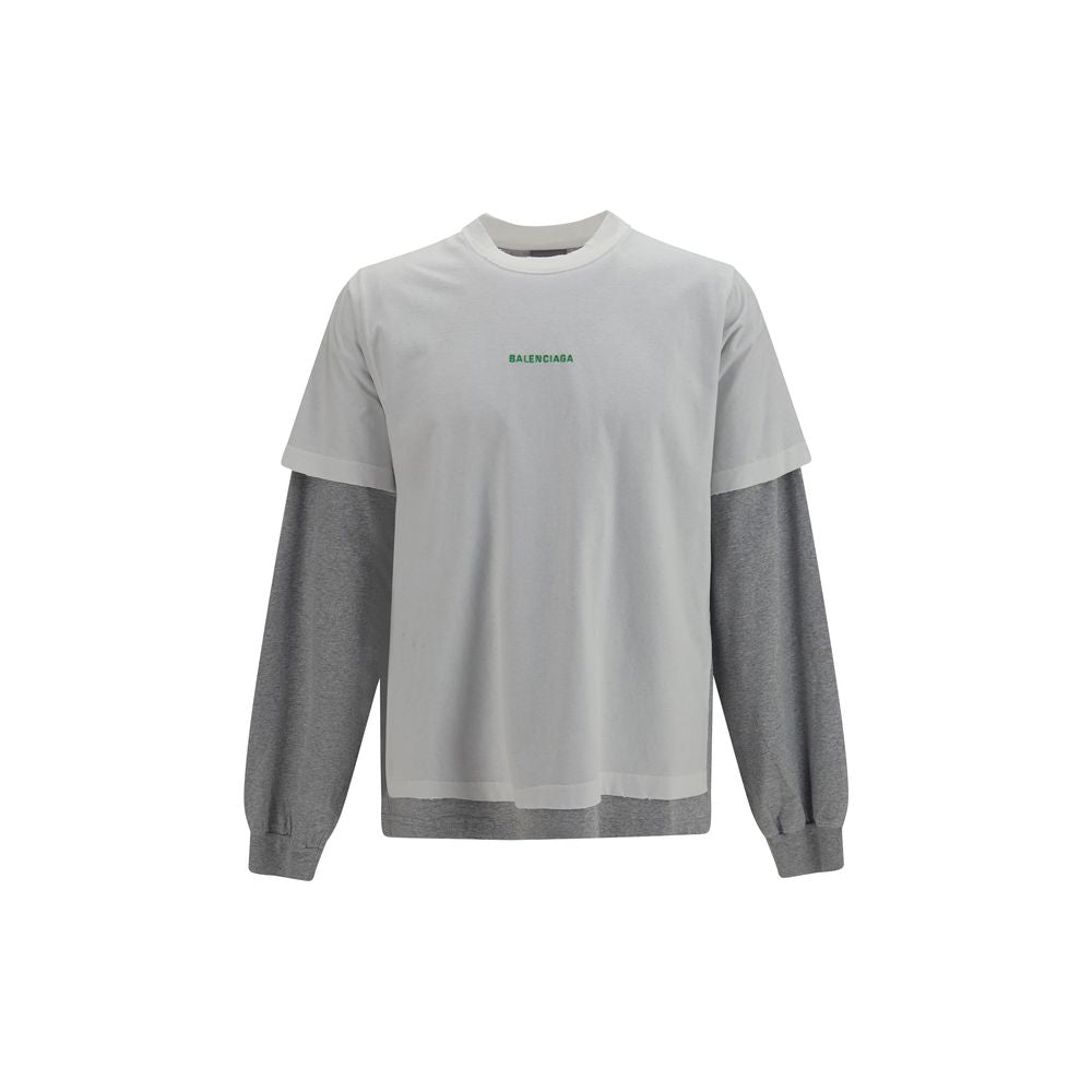 White Cotton Double-Sleeve Long Sleeve T-Shirt