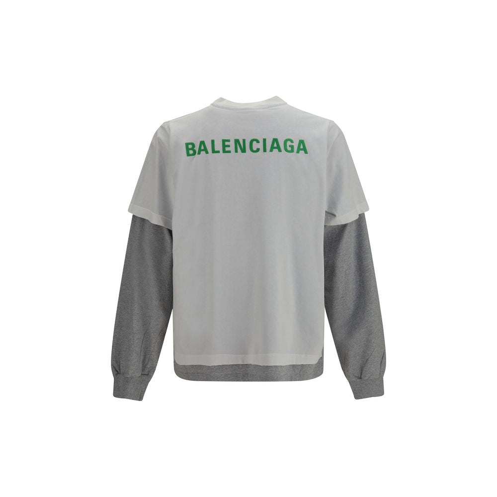 White Cotton Double-Sleeve Long Sleeve T-Shirt
