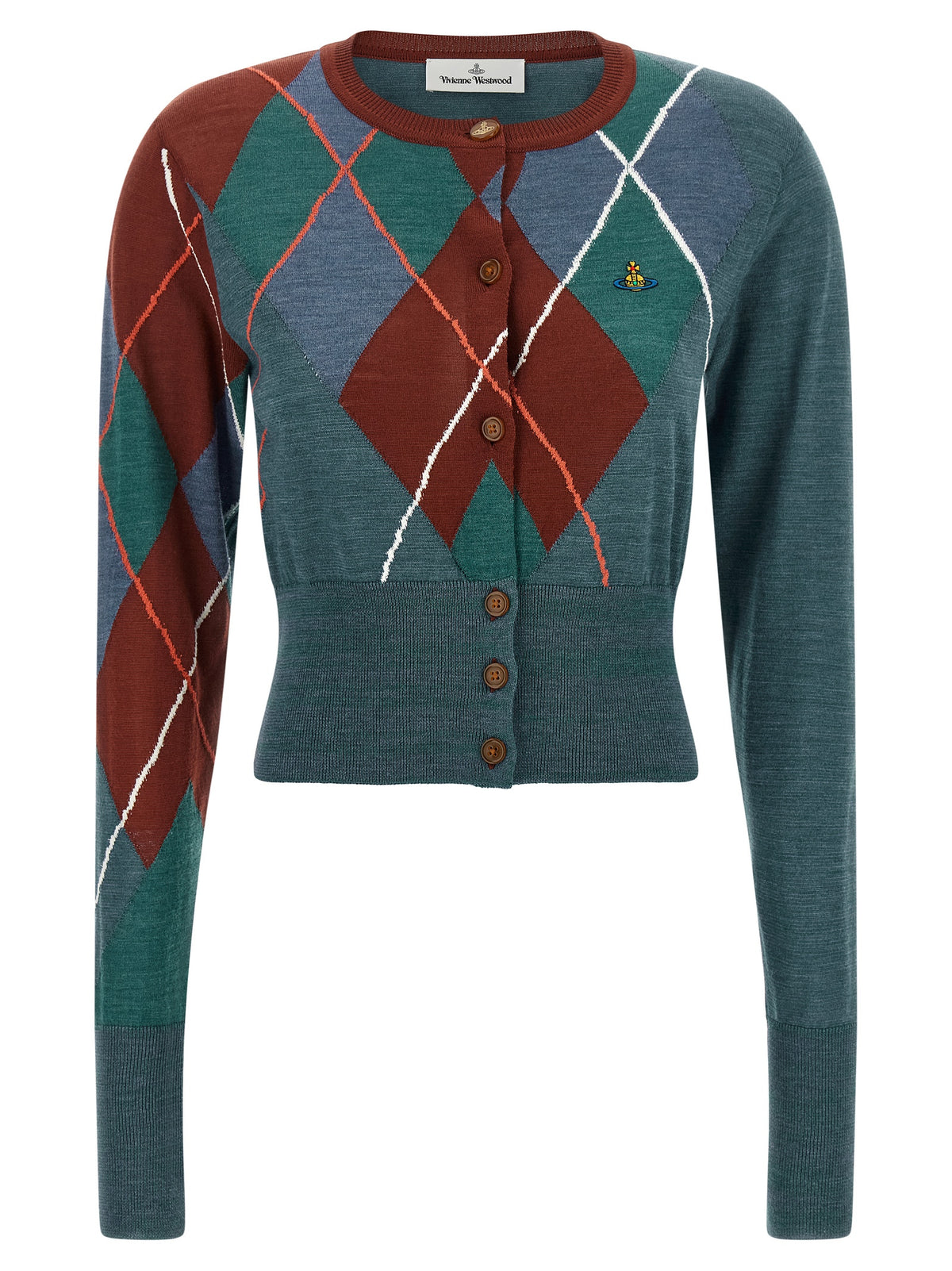 Wool-Blend Argyle Cropped Cardigan
