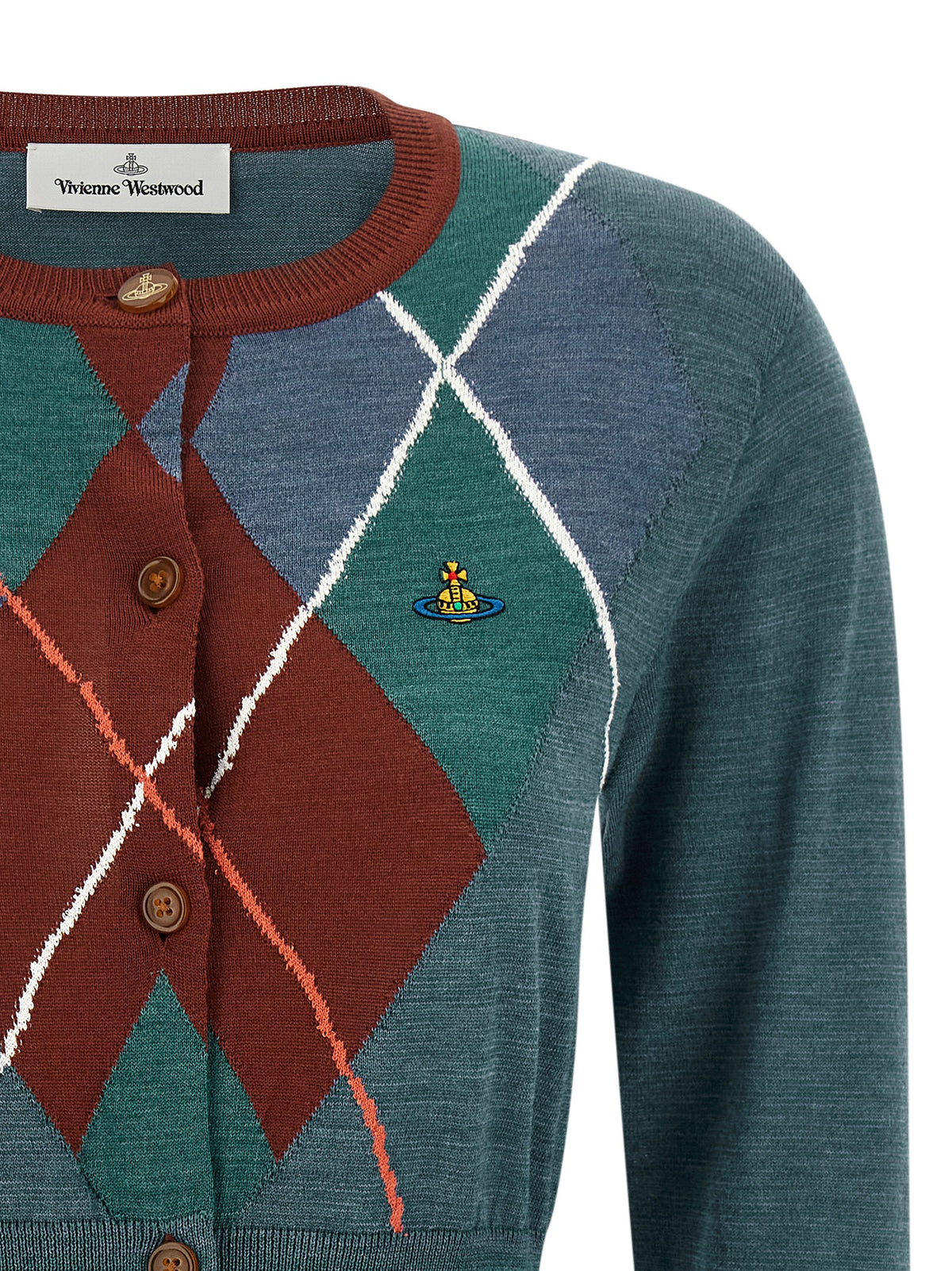 Wool-Blend Argyle Cropped Cardigan